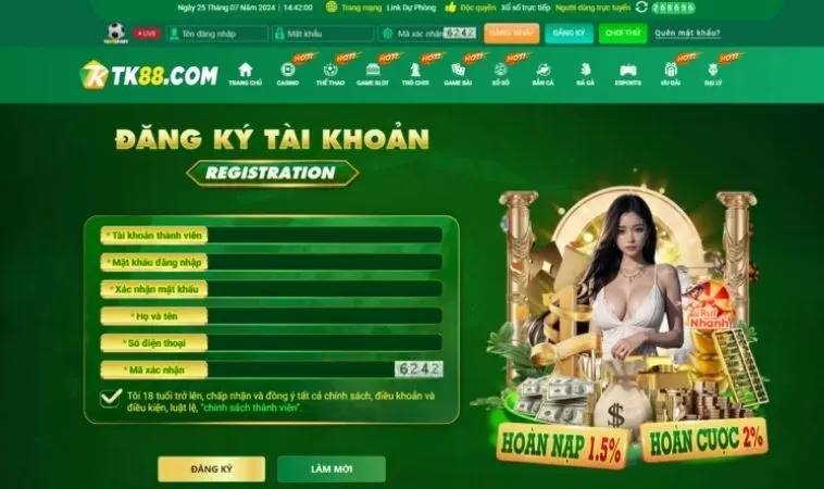 Đăng Ký TK88: Hành Trang Khám Phá Thế Giới Cá Cược Đỉnh Cao 2 Giao diện đăng ký TK88