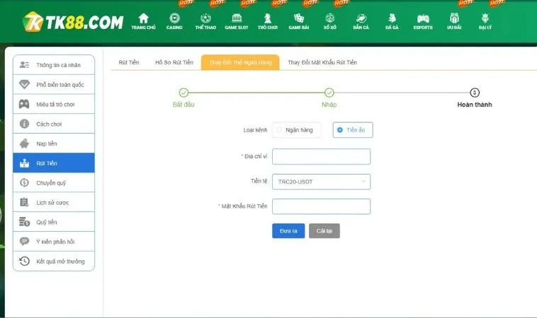 Hướng Dẫn Rút Tiền TK88: Tìm Hiểu Quy Trình Đơn Giản Và Hiệu Quả 2 Giao diện rút tiền TK88
